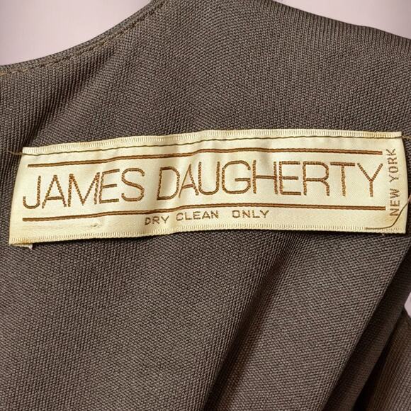 1970s James Daugherty ILGWU Union Made Pleated Midi Dress Brown Stretch Knit USA - Picture 3 of 11